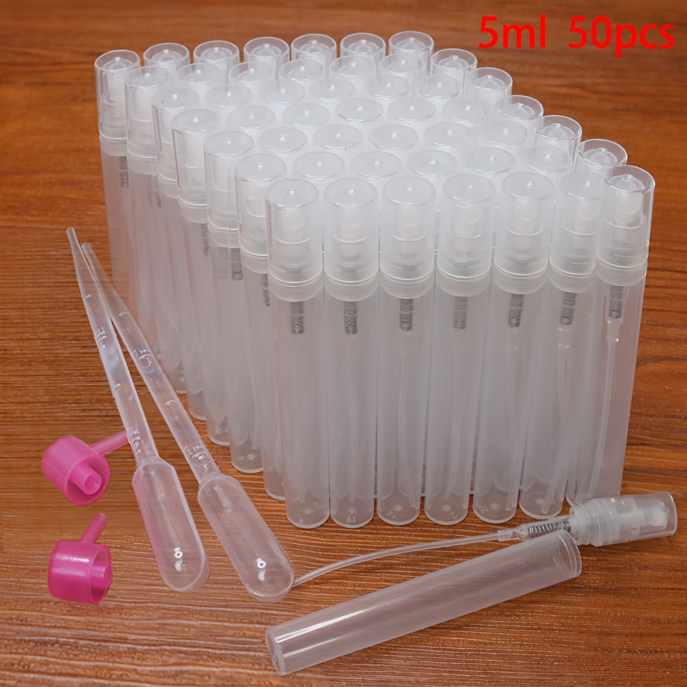 TEMU 50pcs 5ml Plastic Mini Transparent Plastic Spray Bottle, 3ml Perfume Dispensing Bottle, 2ml Spray Container, Portable Refillable Empty Perfume