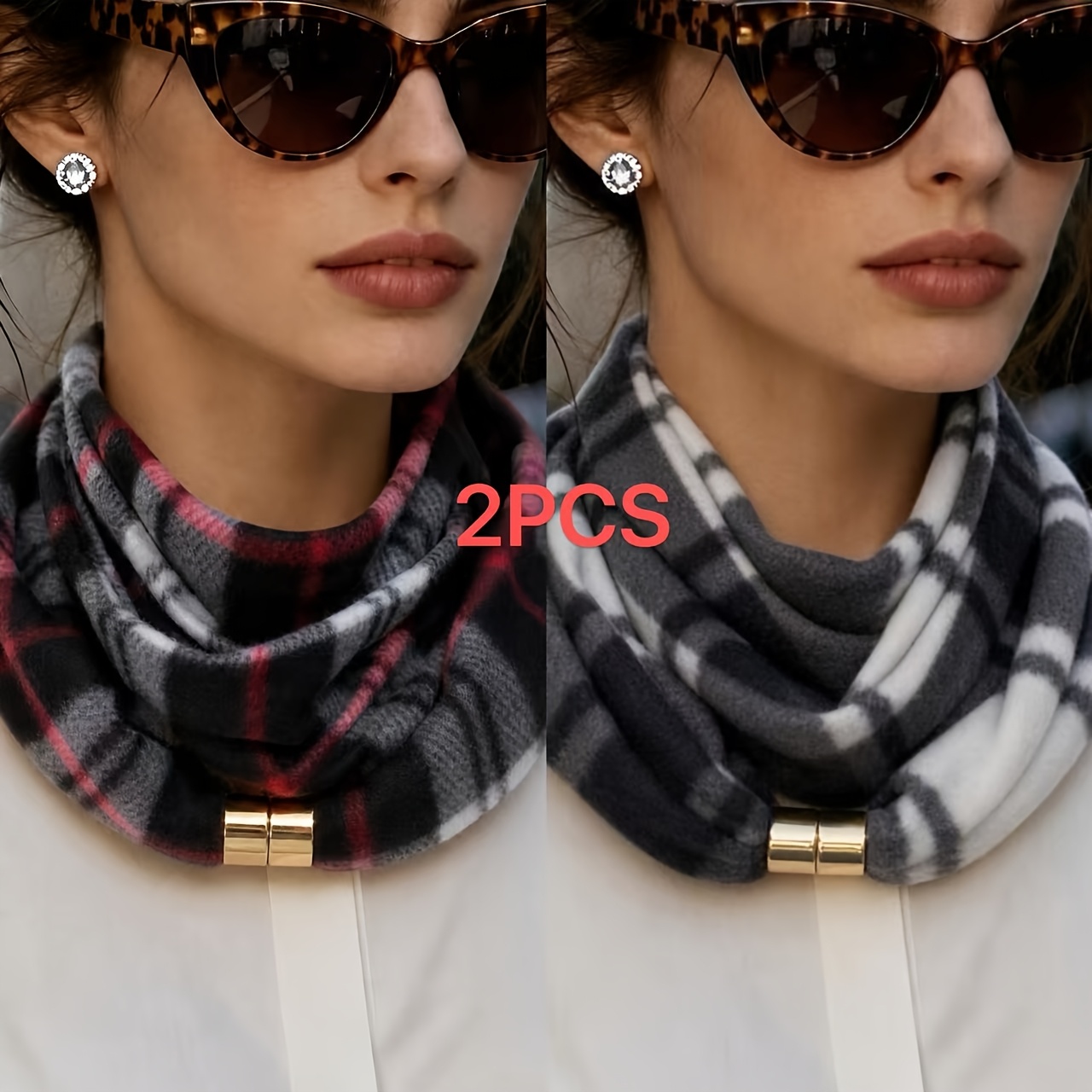 TEMU 2pcs Set New Elegant Neck Scarf, Versatile Scarf, British-style Warm Neck Warmer, Commuter Temperament Style, High-end Versatile Neck Warmer,