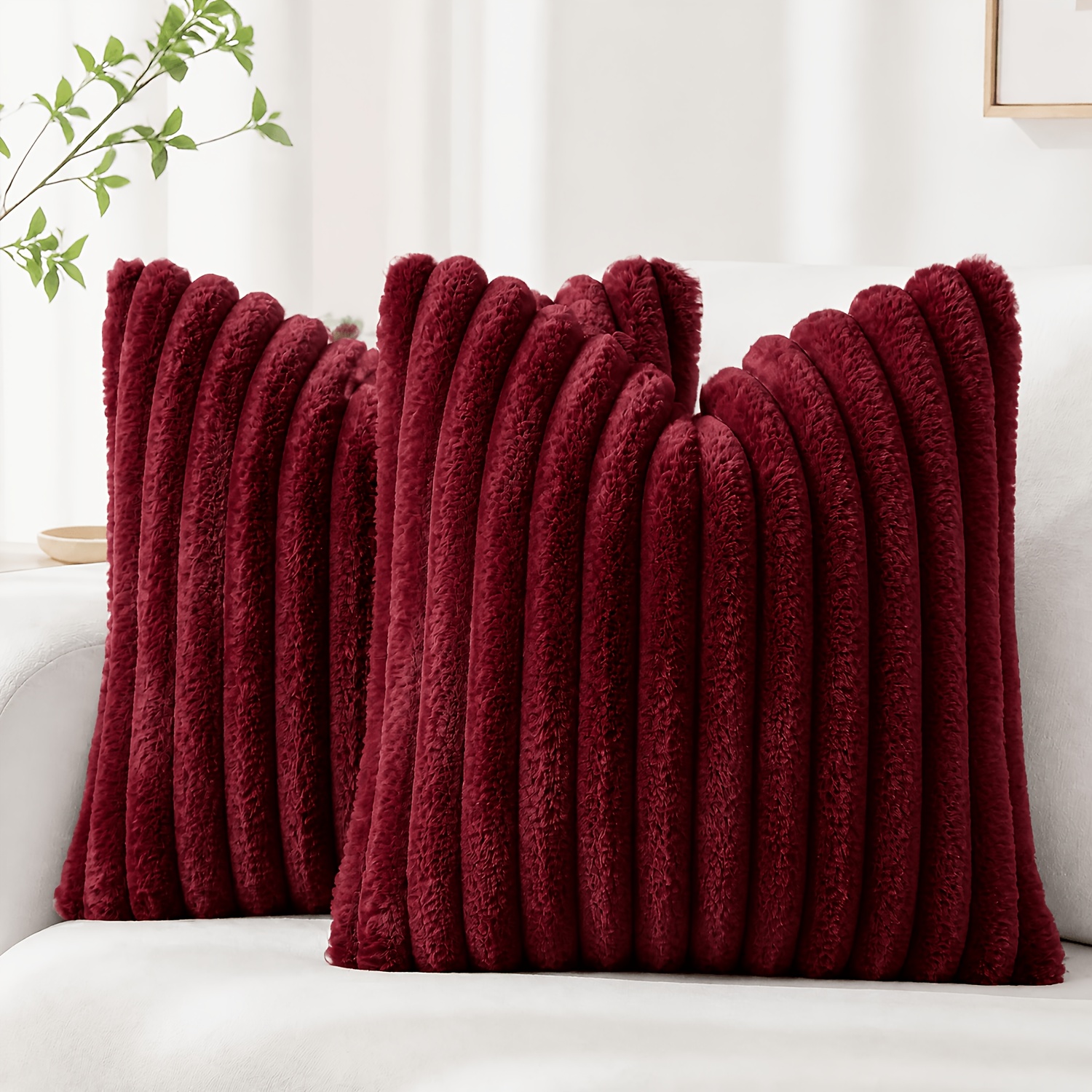 TEMU 2pcs Boho Faux Fur Throw Pillow Covers, Soft Fluffy Plush Cushion Cases, Multiple Sizes 12*20in/16*16in/18*18in/20*20in, Luxury Farmhouse Style