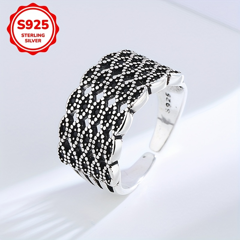 Vintage Open Ring 925 Sterling Silver with CZ Boho Style