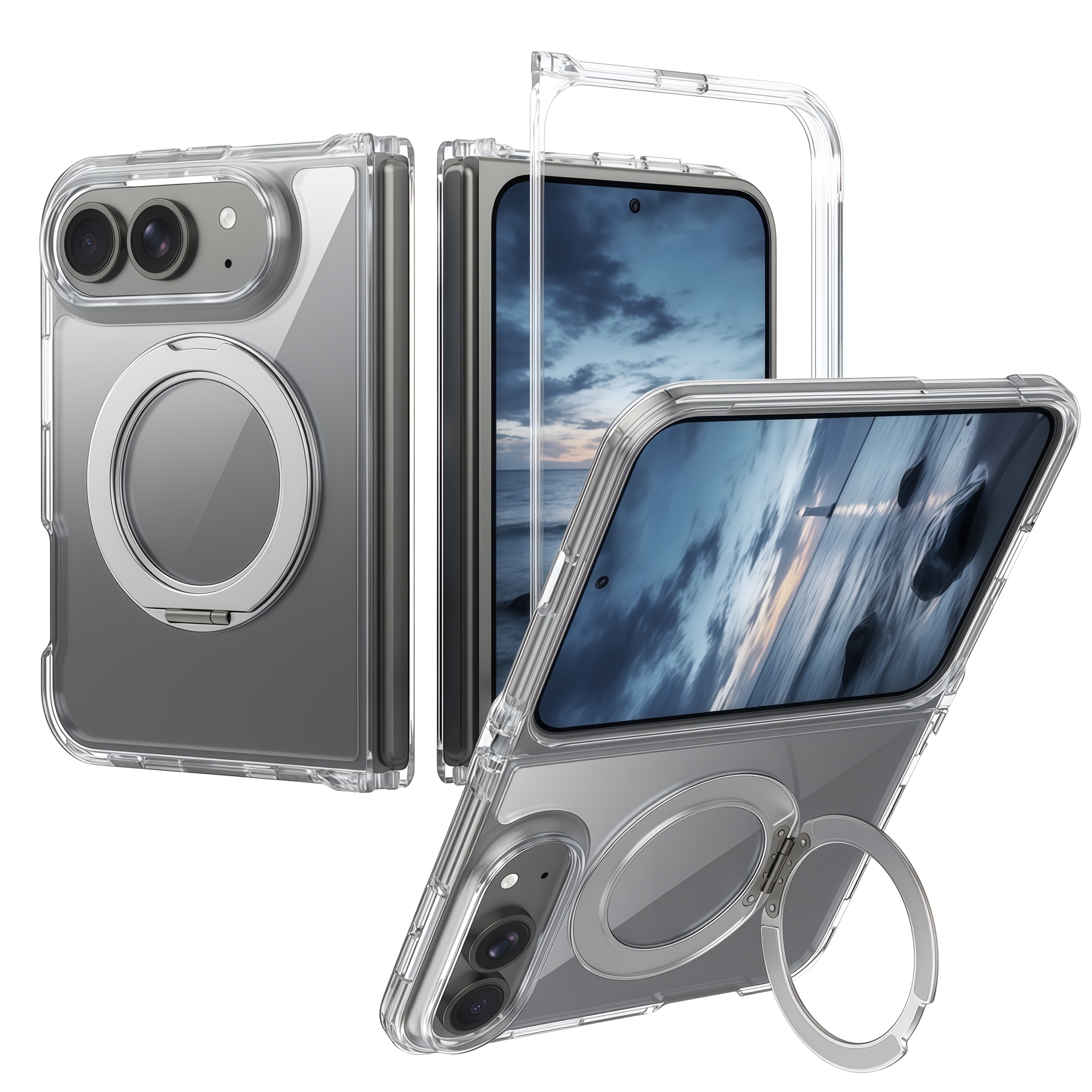 TEMU Phone Case - Magnetic Phone Case For Iphone Ultra Fold, 360 Degree Rotating Foldable Metal Stand, Shock-absorbent Transparent Shell, Support