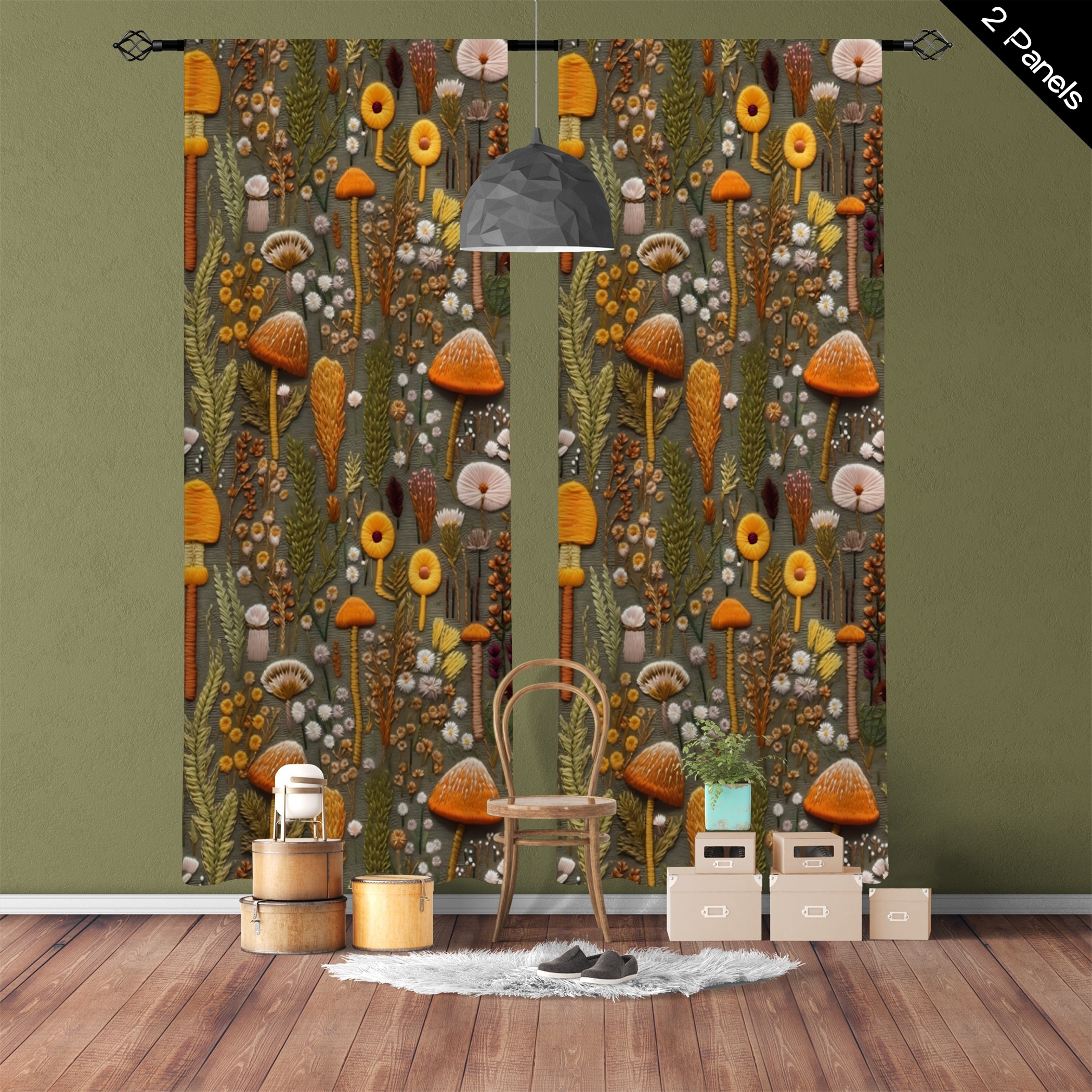 

2pcs Embroidery Curtains - Rod Polyester Drapes For , , & -