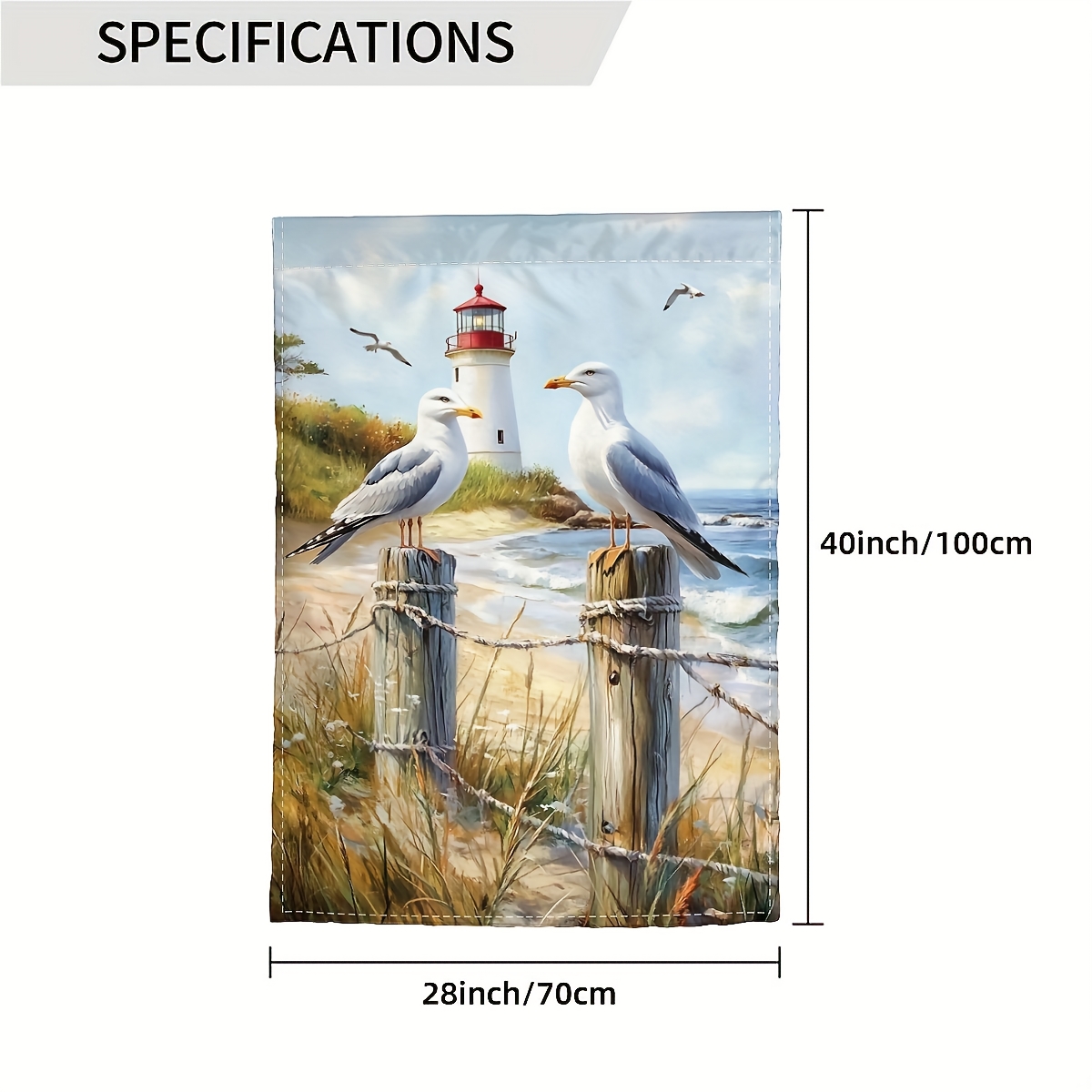 TEMU Drapeau de avec mouettes et phare - 28x40 pouces, double face, en polyester, pour la décoration extérieure de avec une de plage, des oiseaux et