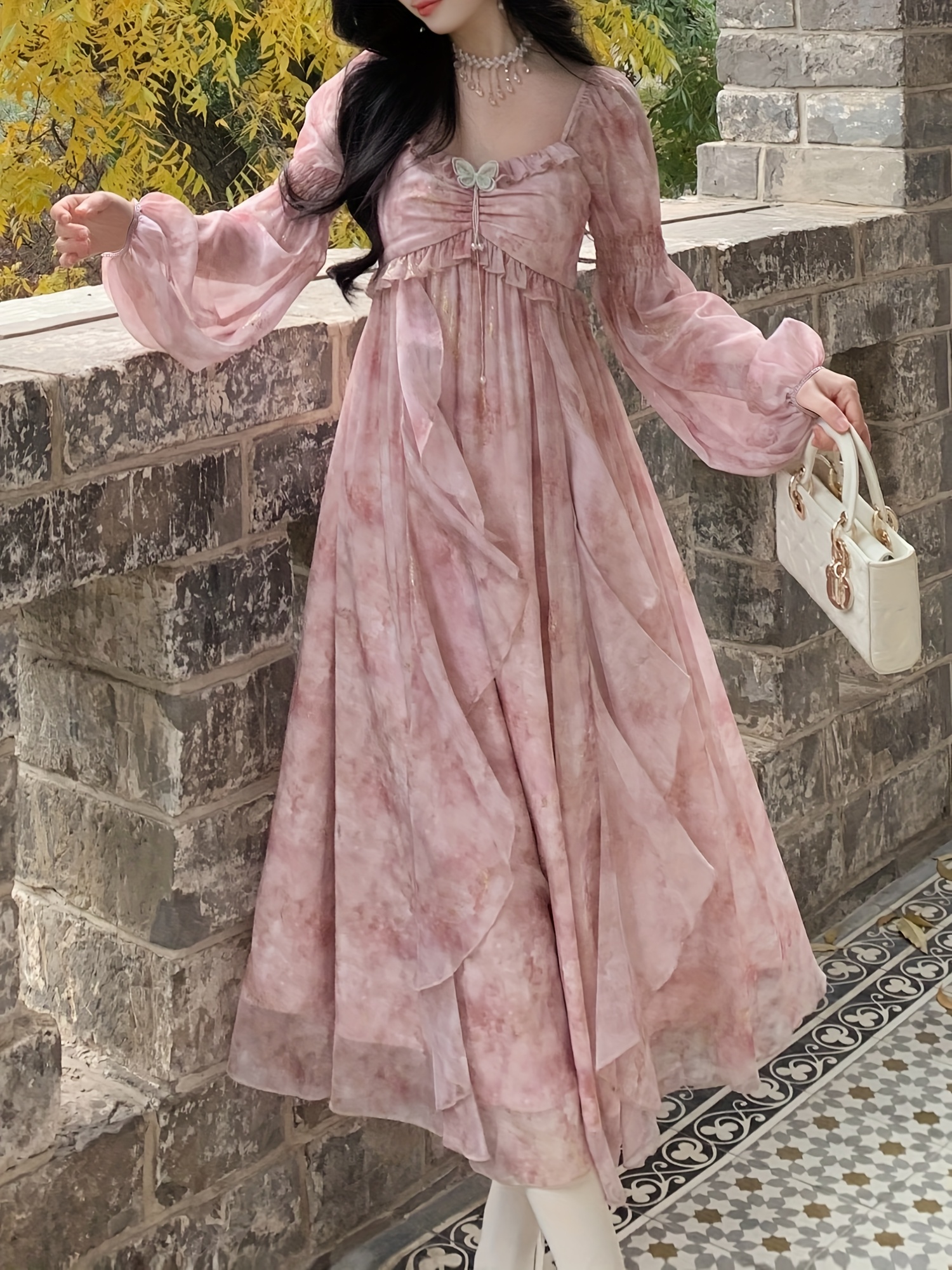 chic long sleeve pastel tie dye maxi dress detail Temu Pakistan