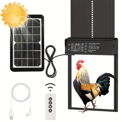 solar powered automatic chicken coop door with a timer and light sensor designed to prevent made from durable aluminum alloy panel and usb charging