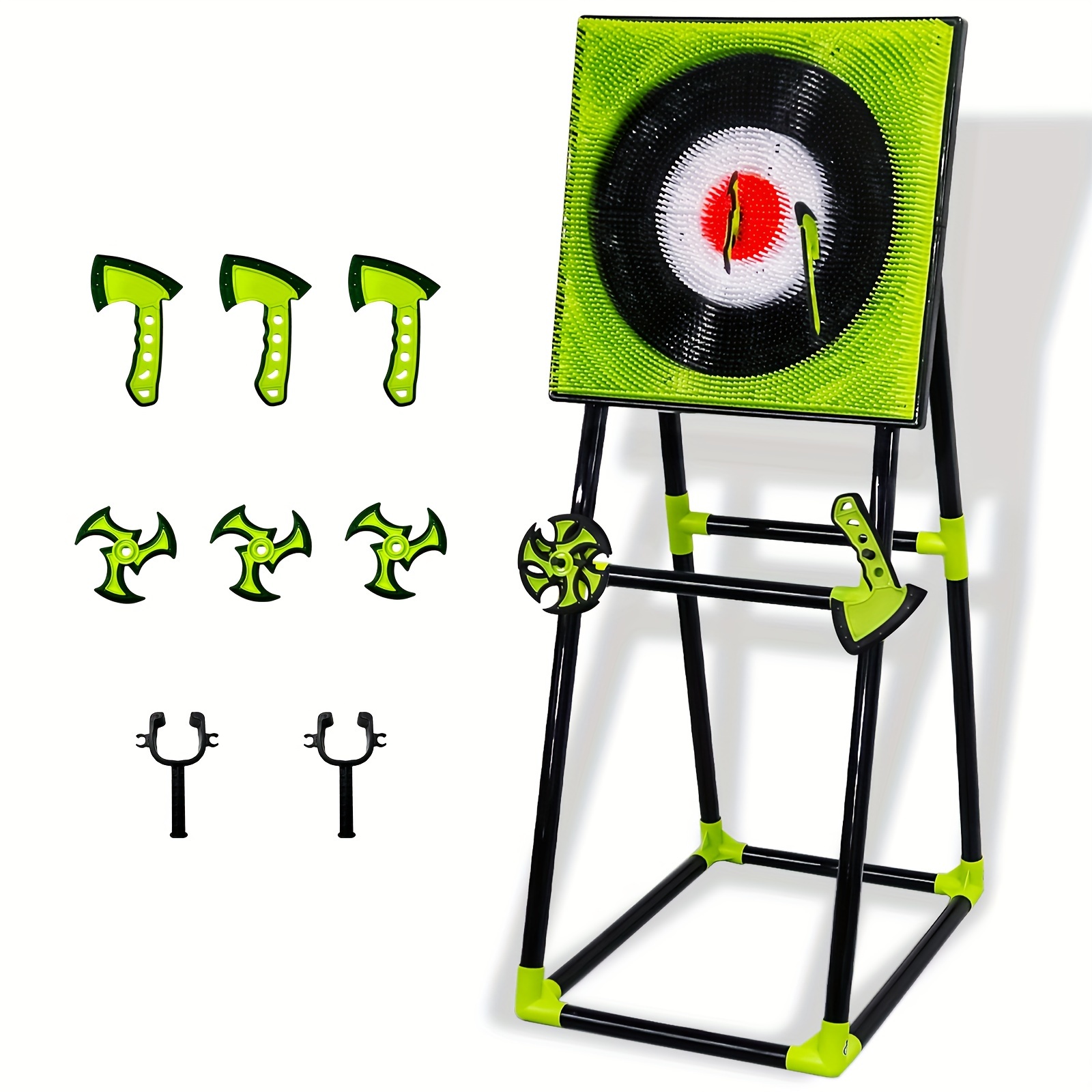 Hatchet Throwing Target Game Set, Green, Three Hatchets And Three Darts, Two-player Competitive Play, Scoring On Inner And Outer Rings Of The Target, For Sports Toys In The Courtyard