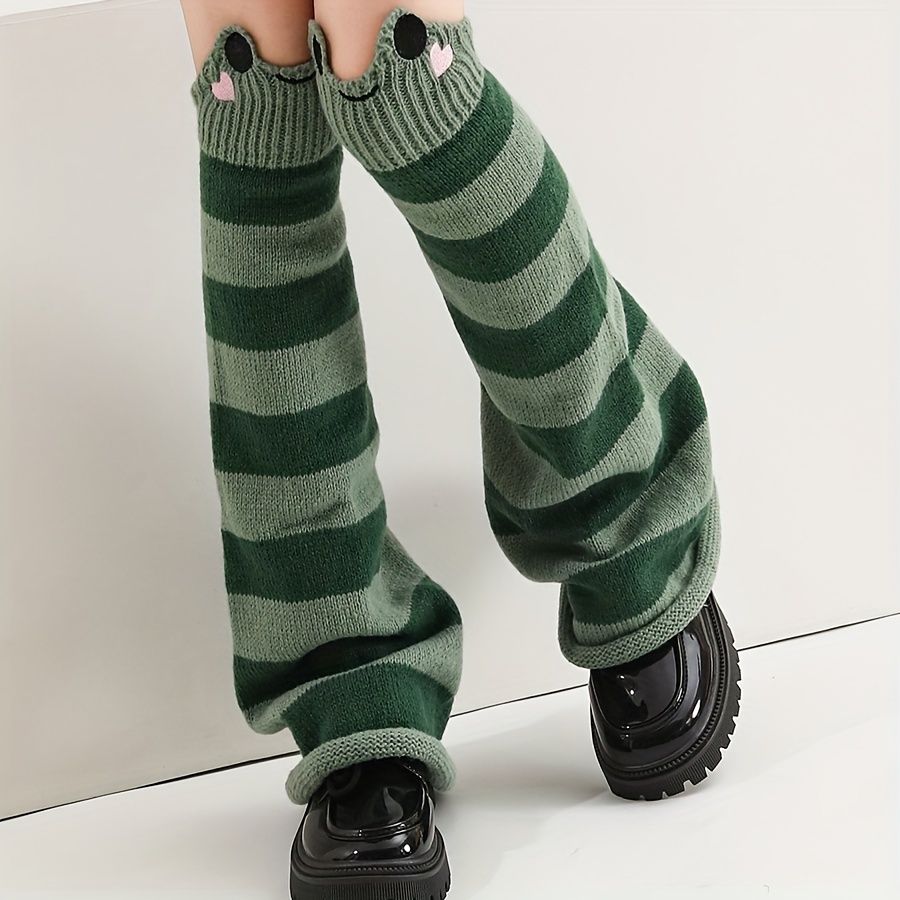 

1 Pair Women's Striped Knit Thigh-high Socks With Cute Animal And Spider Web Patterns - Cozy Acrylic Warm Legwear For Parties, Music Festivals, Halloween | , Cute Socks