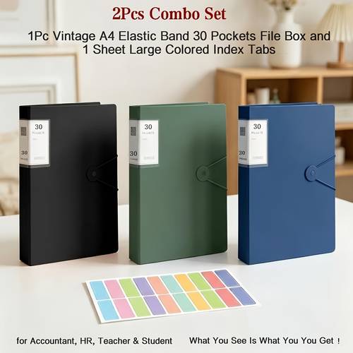 immagine dell'articolo set combinato pezzi, 1 scatola portadocumenti vintage morandi a4 con fascia e 1 a fogli. libro espositivo in materiale pp, raccoglitore a fogli mobili con 30 tasche, organizzatore di carta multiuso per contabile, hr, insegnante e studente, forniture per a
