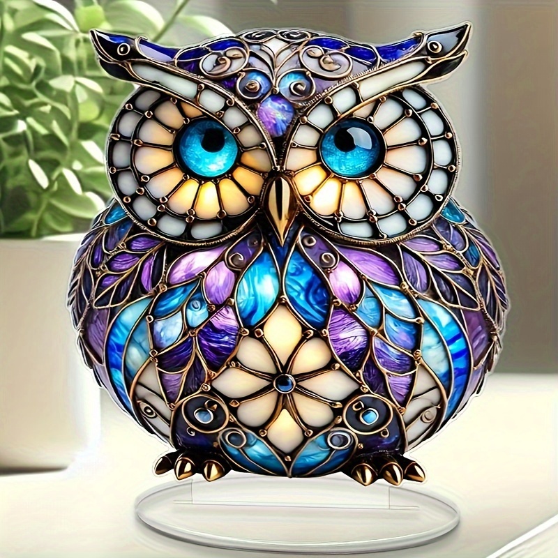 

Touch, Owl Acrylic Desk Ornament - Colorful Glass-style, 7"x7" - Decor, Ideal Gift For Family, Housewarming, And