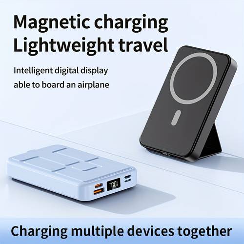 wireless portable charger foldable stand 10000mah magnetic power bank with type c cable led display 22 5w pd fast charging lighting mag safe battery pack for iphone 15 14 13 12 max samsung