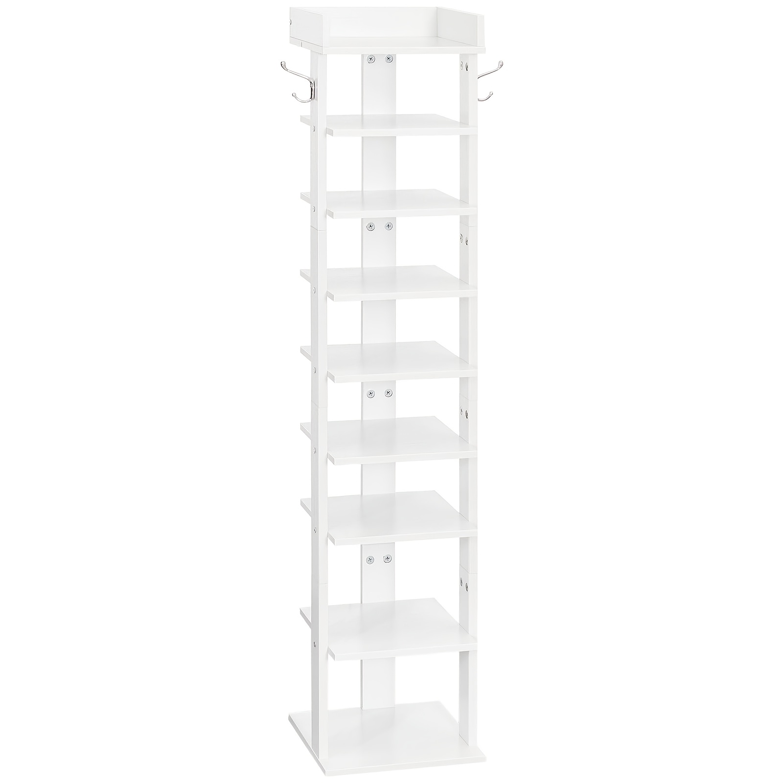 TEMU Étagère à Chaussures Étroite 9 Niveaux - pour Couloir, Salon & Chambre - Organisateur de Chaussures et de Place avec Clôture et Crochets, Bois