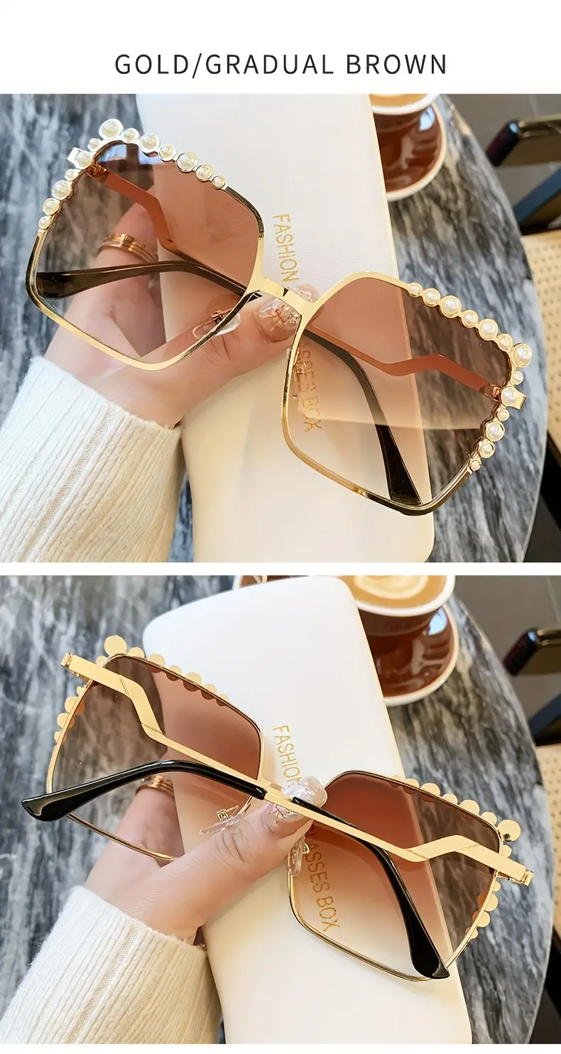 oversized square sunglasses for women luxury faux pearl design gradient sun shades for vacation beach party details 7