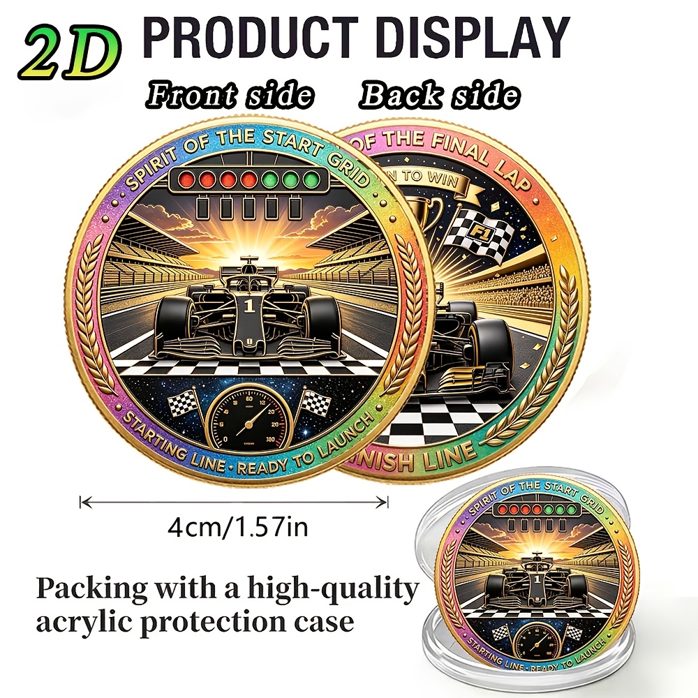 TEMU Replica Coin 1pc, 2d, Racing-themed Commemorative Coin, " , Race To The End, And Your Own Championship Glory." Made Of Vintage-style Alloy, This