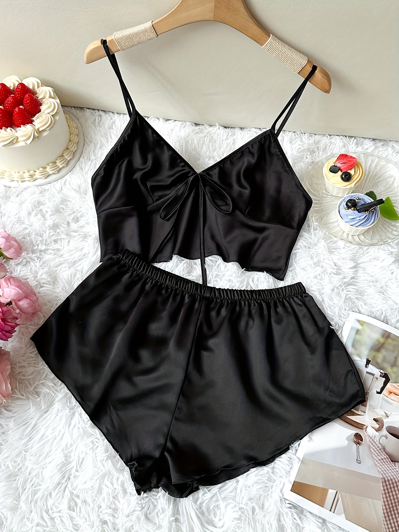 Pyjama Court Femme 2 Pièces - Haut V Et Pantalon 7/8 Léger - Tenue Détente Y2K