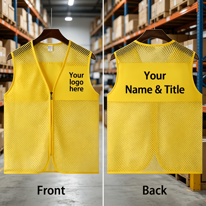 TEMU 1 Chaleco de Trabajo Personalizado de Malla Transpirable , Soporta la Impresión de Logotipo y /Posición DIY, y Transpirable, Múltiples Colores