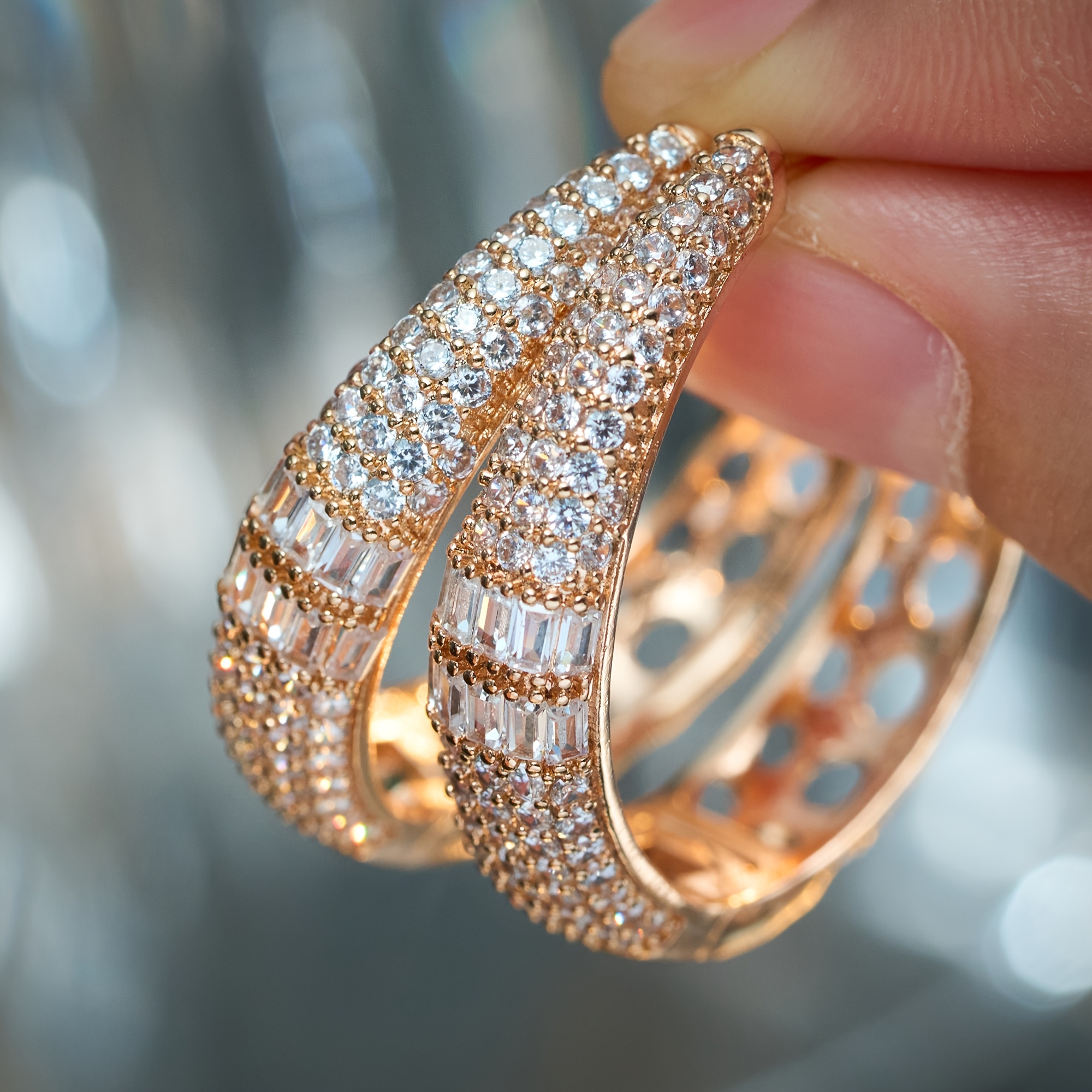 Fashion Micro-Pave Cubic Zirconia Hoop Earrings