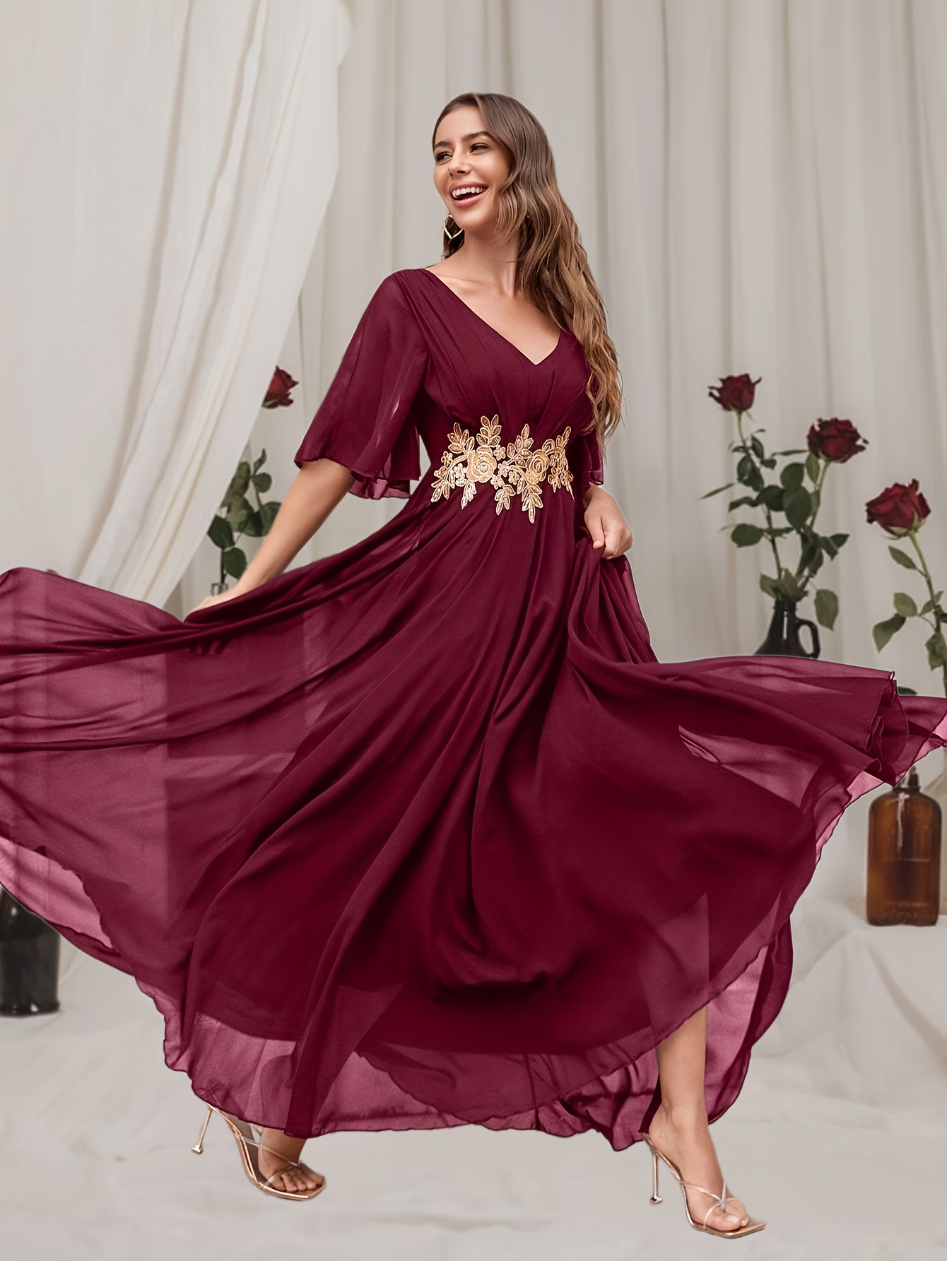 knee length dresses for ladies Alma Embroidered Maxi Dress Black / M main image 1