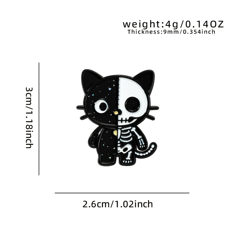 TEMU Mexican Half-skull Black Cat Enamel Pin, Gothic Horror Cartoon Cat Badge, Fashion Accessory Gift For Backpacks, Hats, And Jackets