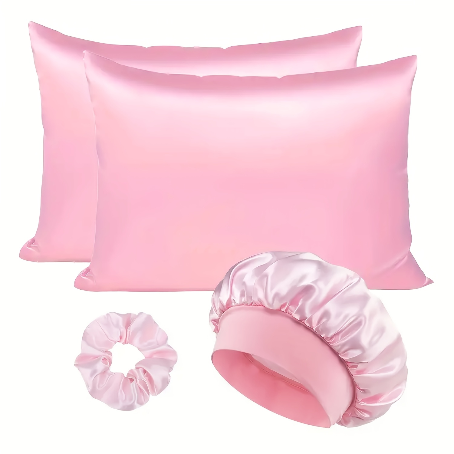 4pcs Luxury Satin Pillowcase Sleep Set: Soft Pillowcases, Breathable & Hair Ties - Perfect for Skin & Hair Care Solid Color, Hair Rings, nice gift