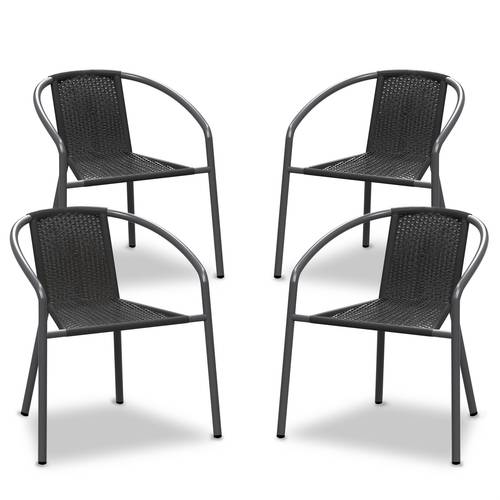 4pcs patio dining set outdoor wicker stackable chairs suitable for all weather supports up to 150kg heavy duty portable metal chairs with armrests ideal for backyard lawns gardens pools and decks