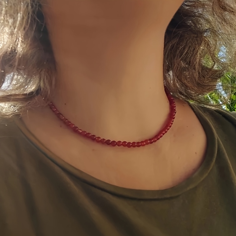 Natural Carnelian Stone Beaded Necklace with 4mm Gemstone Beads
