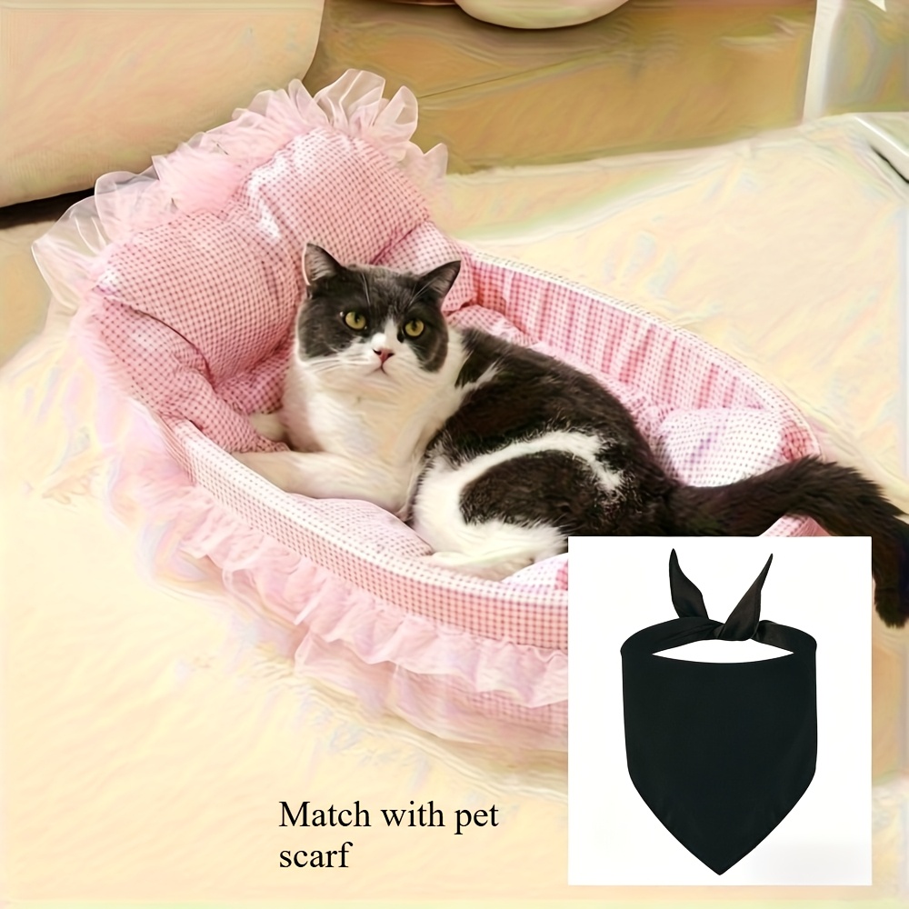 TEMU Pet Bed Set - Universal Soft Cat Nest Puppy Sofa Bed, Matches Pet Scarf