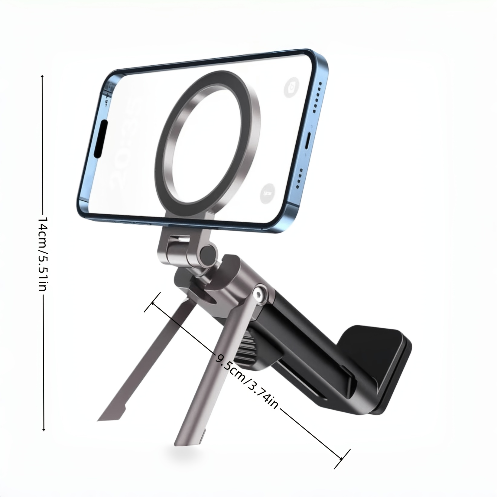 TEMU Airplane Travel Magnetic Phone Holder For Magsafe, Foldable 360 Rotating Multi-scene Phone Stand, Universal Clip-on Desktop Tripod Mount, Phone