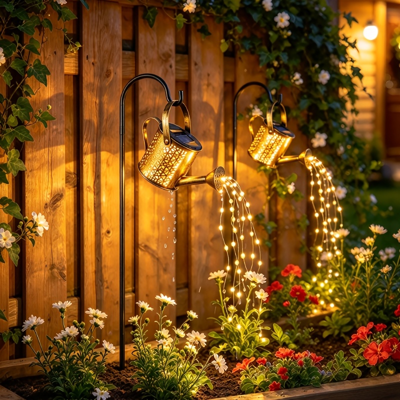 TEMU 2pcs Solar Watering Lights, Watering Kettle Flowing Light, Led Fairy Waterfall Light, Christmas Day Decorative Solar Light, Suitable For