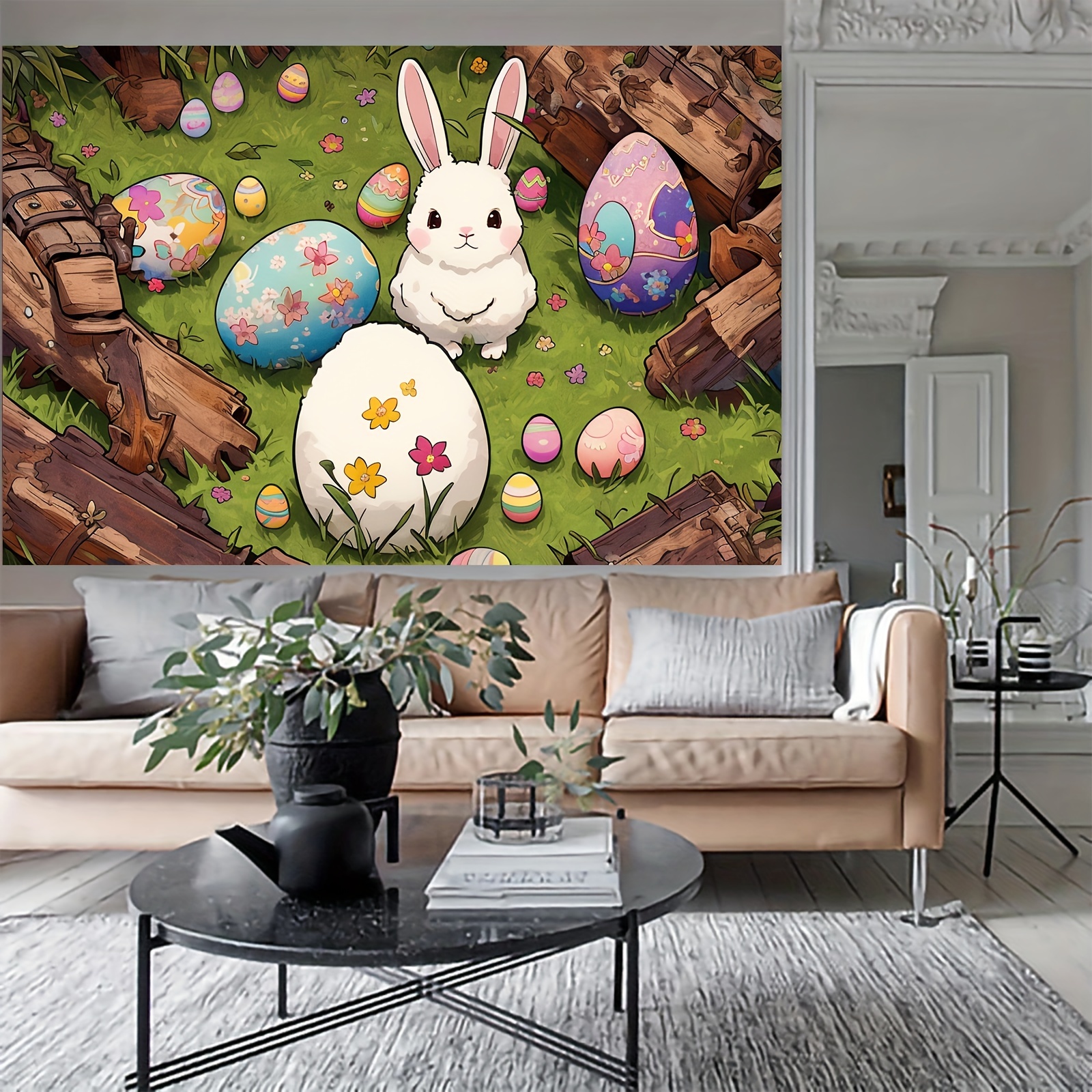 Chillin with My Peeps Banner Sign with Hanging Swirls Happy Easter Banner, Easter Bunny Party Decorations, CTLQ Easter Chicken Party Decorations