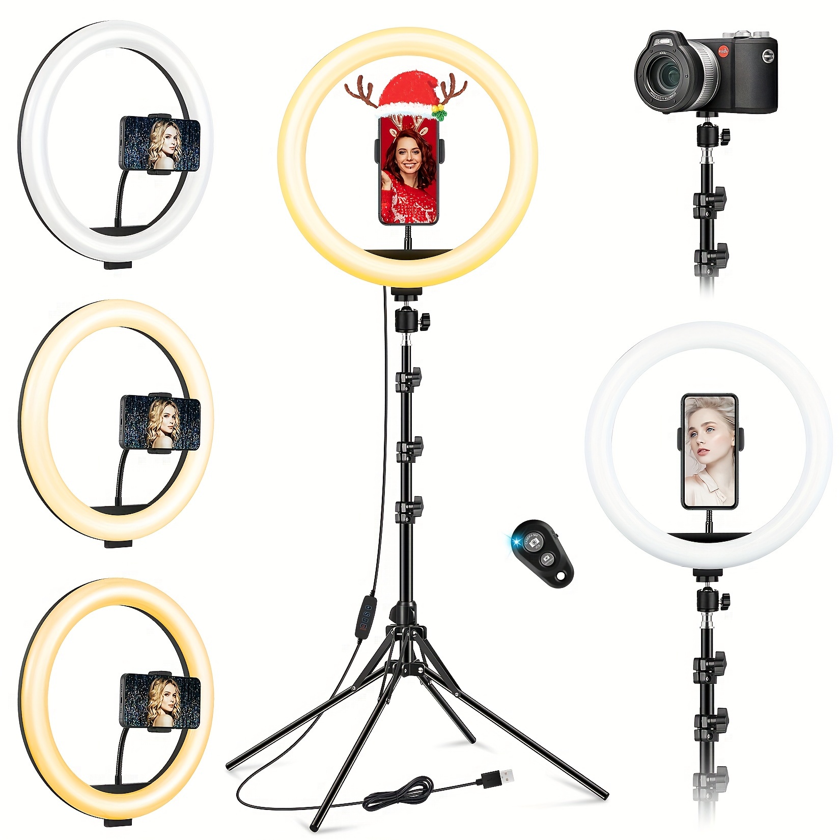

13 Inch Ring Light With Floor Stand (ringlight Kit Totally 70.6" Tall), Led Circle Light With Phone Holder, For Photo Selfie, Video Recording, Zoom Meeting