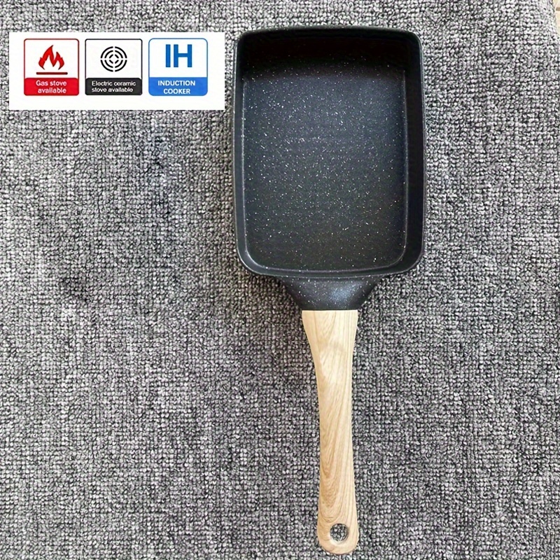 1pc Black 5.9*7.28in Pan Square Japanese Omelette Pan, Egg Roll Pan,rectangle Frying Pan Wood Handle Kitchenware