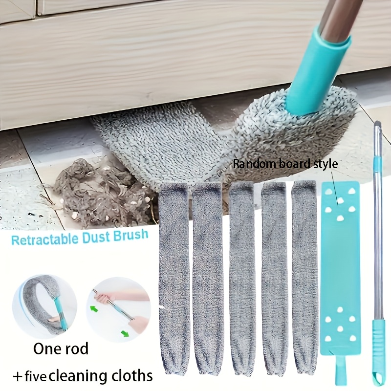 6pcs duster extendable long   with 5 replaceable cloths ideal for cleaning under beds sofas   free household cleaning tool under bed deep cleaning duster furniture base dust cleaner   dust removal tool