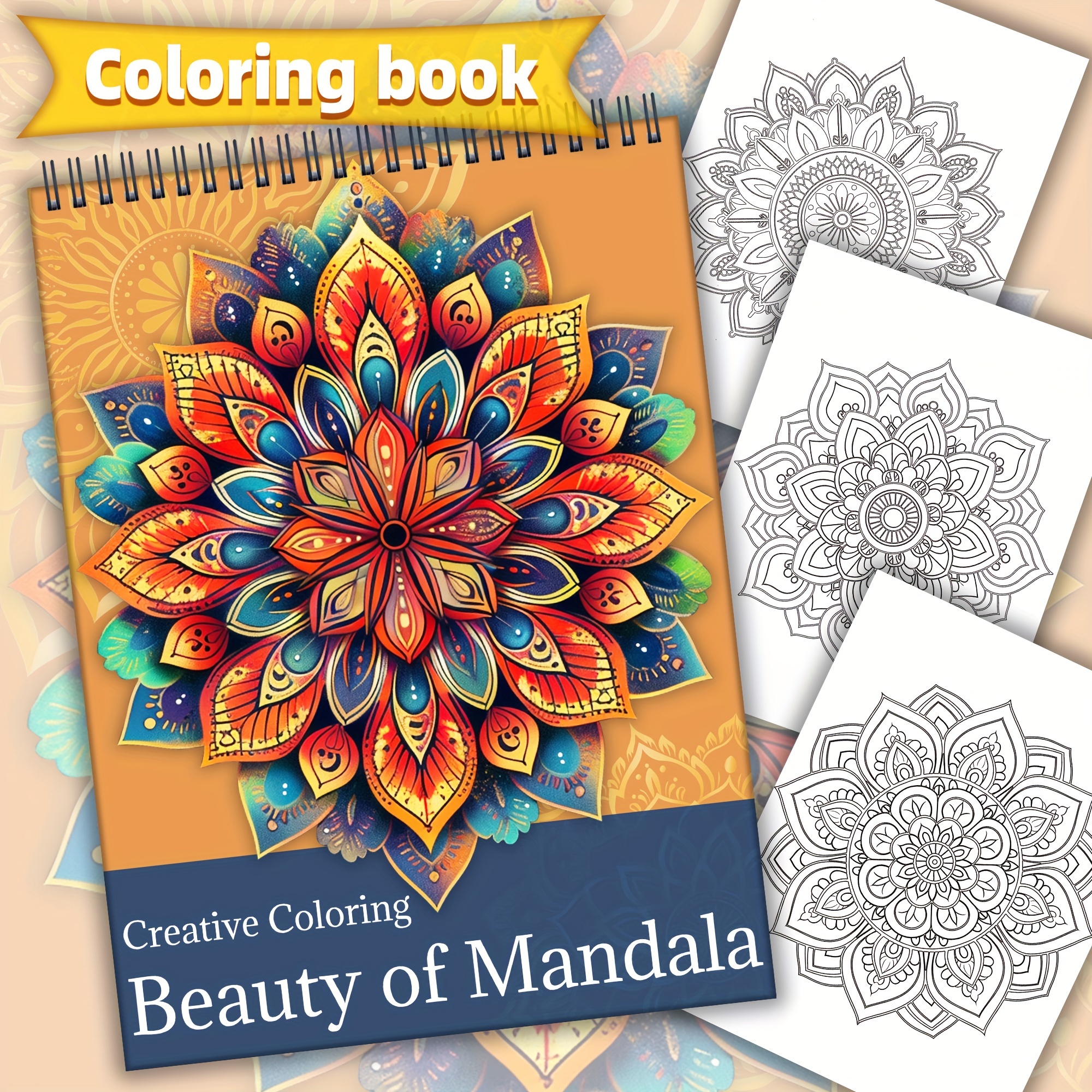 

Spiral Bound Adult Coloring Book - 24 Original Mandala Flower Designs - Beauty Of Mandala Theme - Relaxation & Creativity - Perfect Gift For Women - 11.2x8.2 Inches