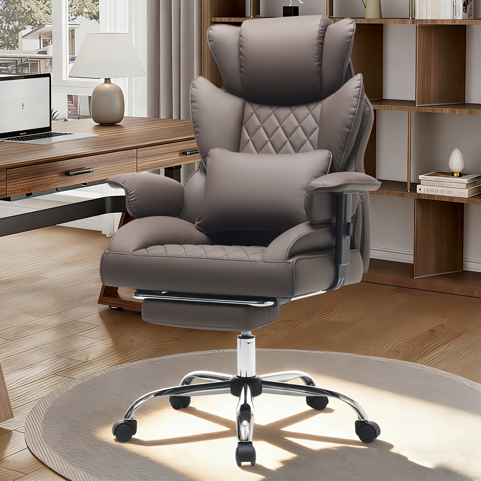 big and tall ergonomic office chair with footrest extra wide lumbar support soft fixed armrests comfortable computer desk chair for home or office