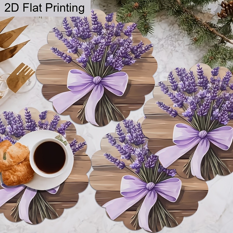 E-shop 2D-flach, 4 Stk. rustikale Tischset mit Lavendel-Schleifenmuster, 14,1 Zoll * 14 Zoll, rustikaler Akzent für Küche/Esszimmer, Sijitong