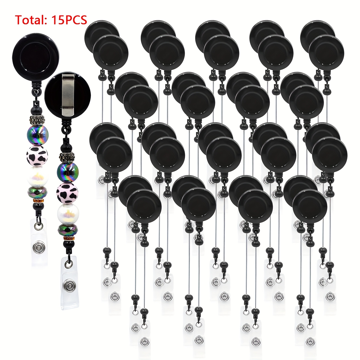 TEMU Ensemble de rouleau de badges de perles en plastique 2D, 15 pièces, couleurs aléatoires, comprenant un tige de perles vierges, des ajouts de