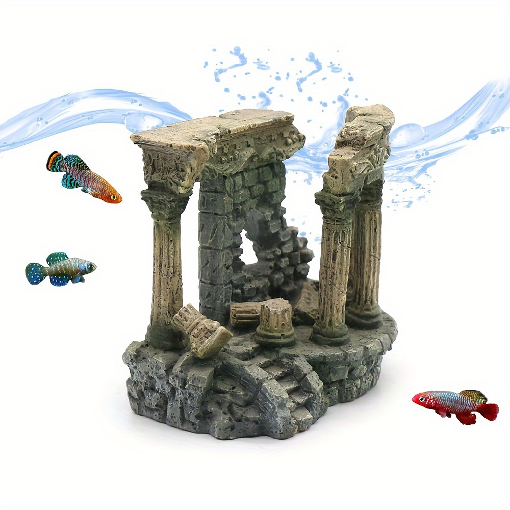 

4-inch Resin Roman Ruins Decorative Ornament - Ideal For Aquariums And Desktop Displays, , Realistic Design, Fish , Aquarium Decorations