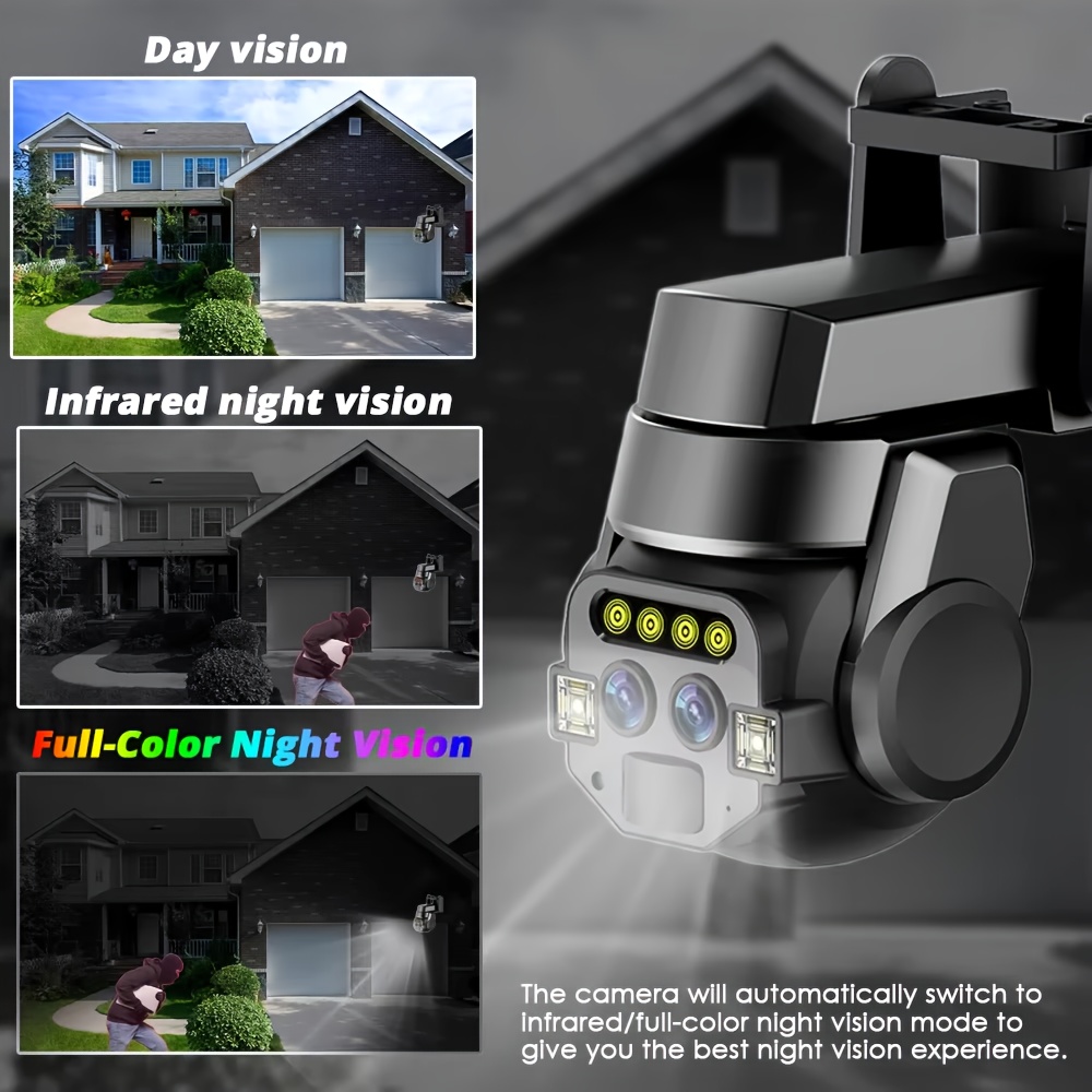 Cámara de seguridad PTZ inteligente de doble lente Jaxcam de 8MP con seguimiento automático por IA, zoom de 10X, visión nocturna a todo color, audio bidireccional, detección humana, WiFi, compresión H.265+, almacenamiento en la nube/tarjeta TF, alertas móviles, control remoto, vigilancia interior/exterior, montaje en techo/pared, compatible con la aplicación CareCamPro, cámara de seguridad para exteriores, cámara de seguridad moderna, grabación de alta resolución, CCTV tipo coreano para exteri