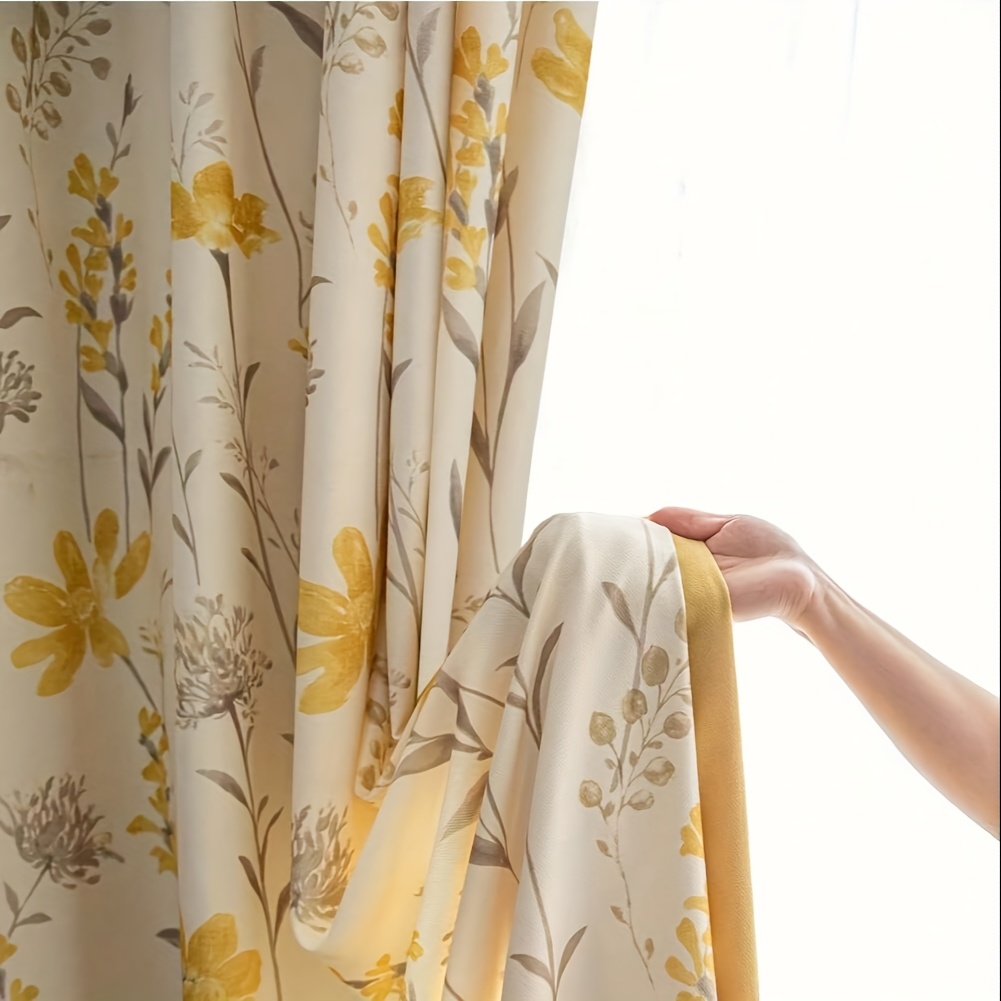 E-shop Vorhang mit Gelber Orchideen-Blumenmuster und Tunnelzug - 100% Polyester Lichtfilternde Schutzvorhänge für Schlafzimmer & Wohnzimmer,
