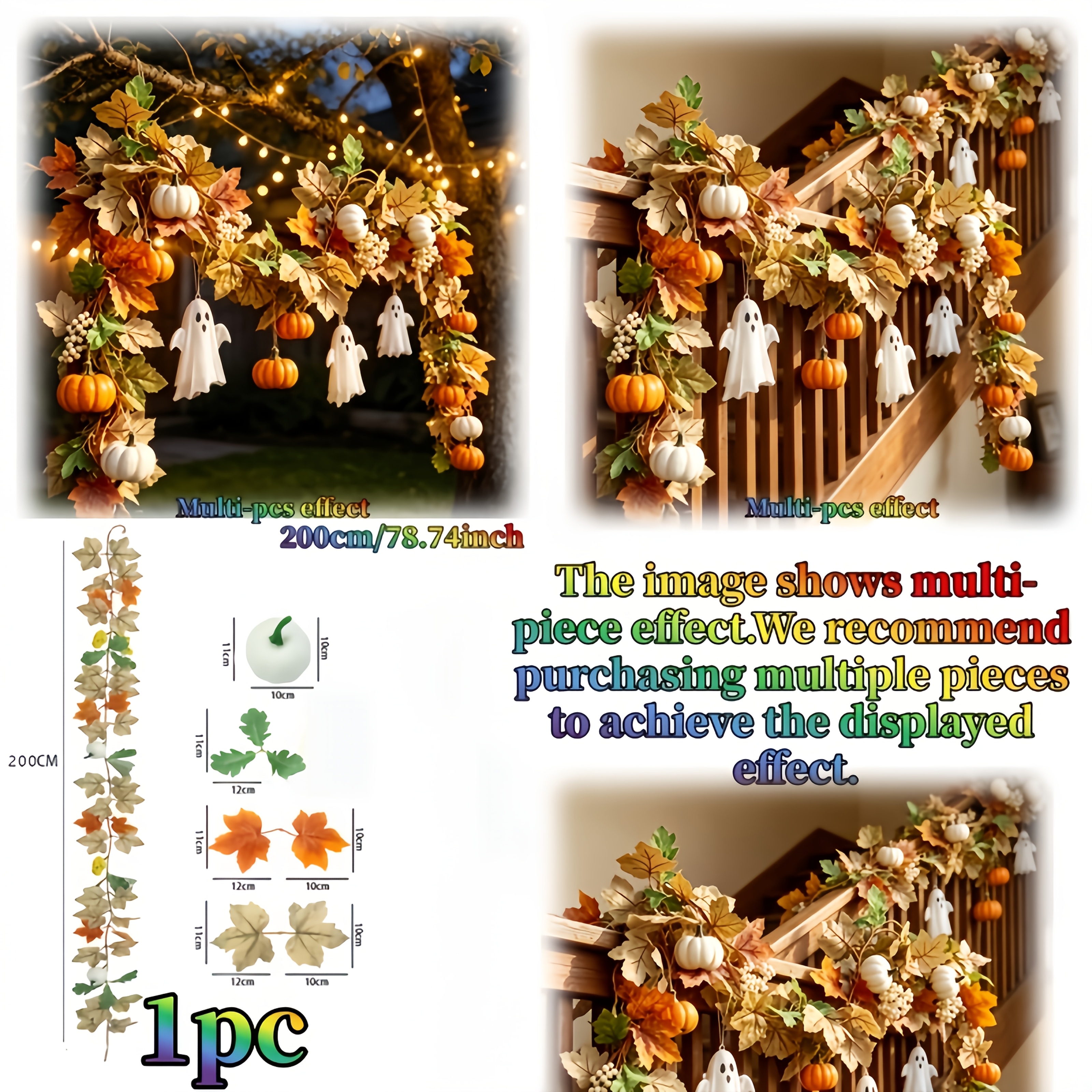 TEMU 200cm Bohemian Style Autumn Fireplace Wreath 1pc - Artificial Wreath Suitable For Home Fireplace Decoration, Plastic And Wreath Used For