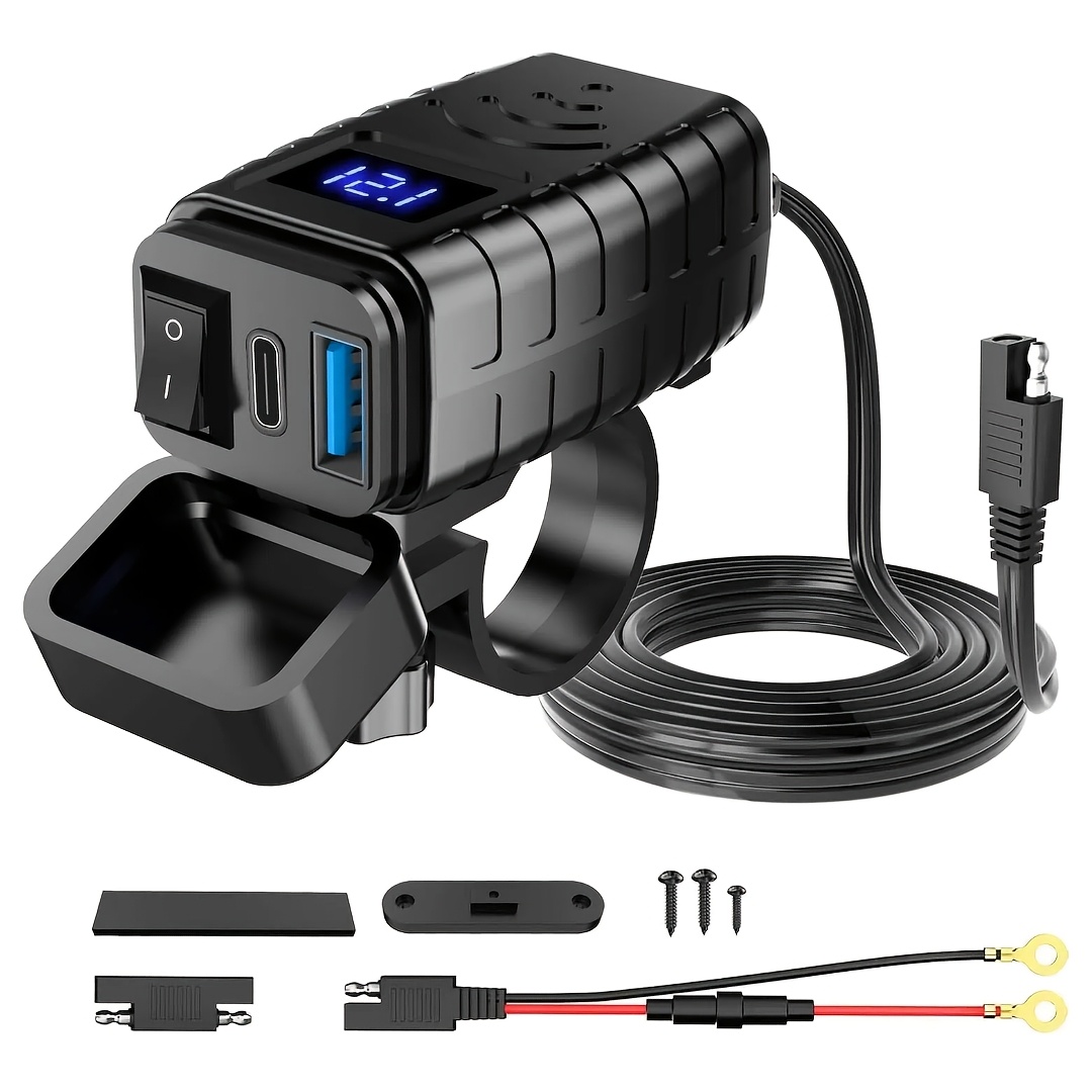 Motorcycle Phone Charger, Dual Usb Type C Pd & 3.0 Motorcycle Usb Charger With Voltmeter & Switch, Motorcycle Accessories For Phone, Tablet
