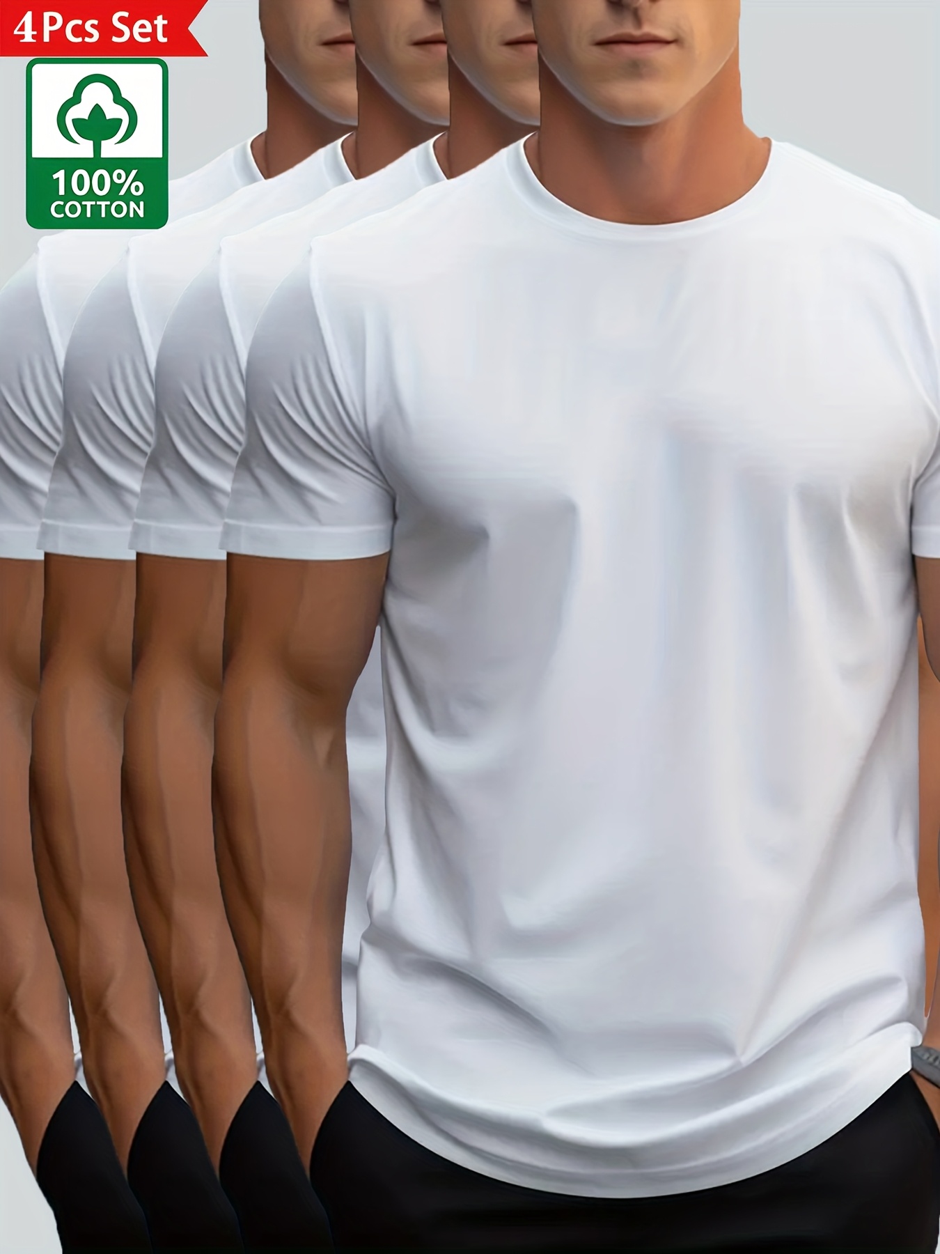 4pcs mens   casual solid color t shirt minimalist style comfortable short sleeve crew neck sweat absorbent quick drying home pajamas and summer   top