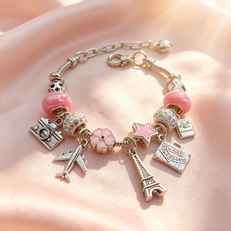 girly travel theme beaded bracelet airplane
