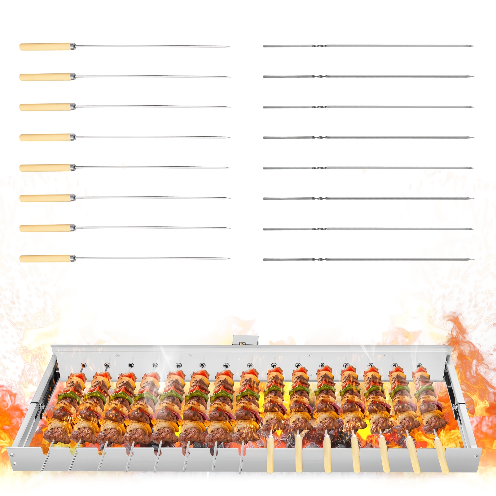 Image of Automatic Grill With 16 Skewers, Grill, 80cm Stainless Steel, Easy To Transport, , Sturdy And Durable, Perfect For Garden Activities