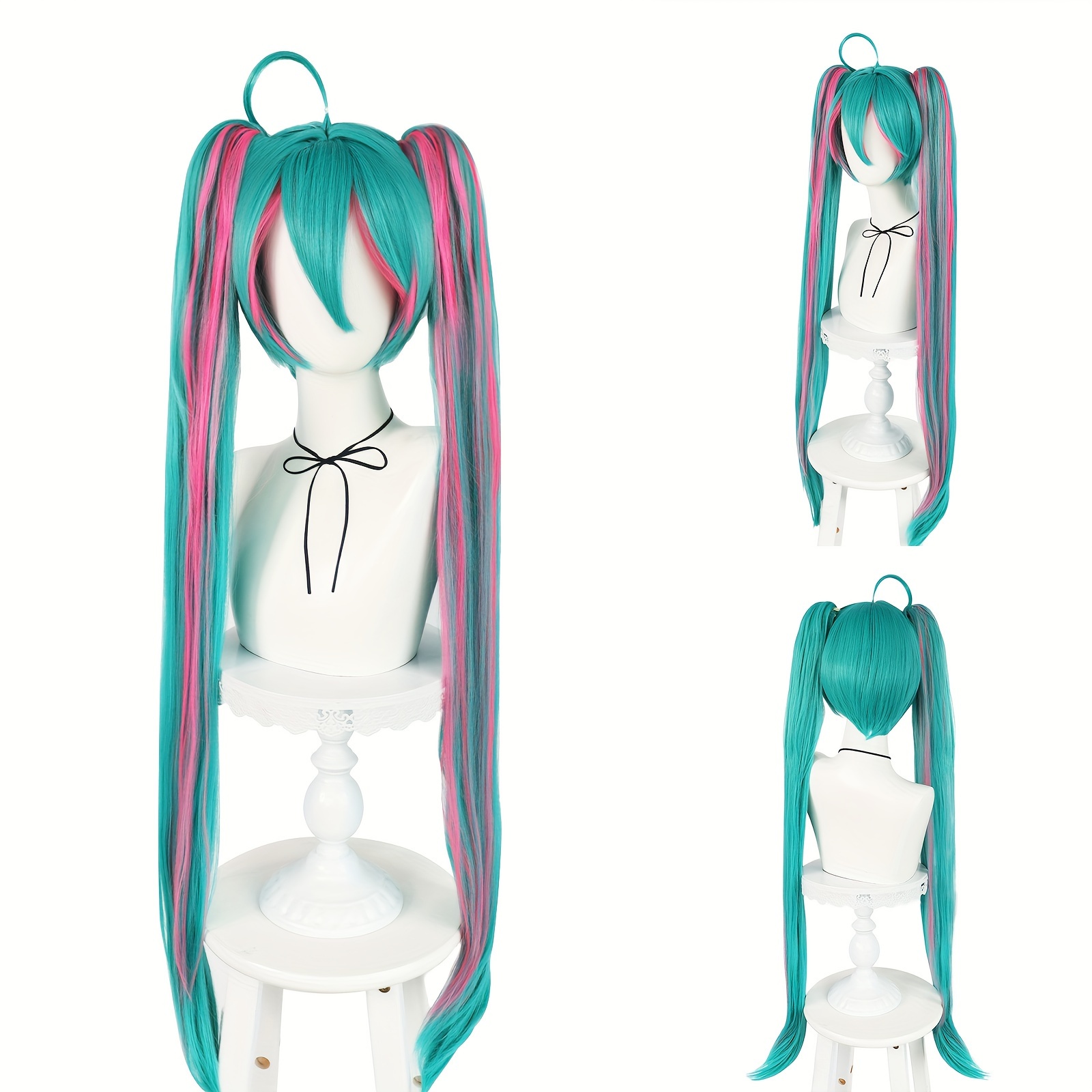 38-Inch Super Long Straight Wig With Double Ponytails - Green &amp; * Mixed Synthetic Hair, Heat Resistant For Anime Cosplay, Halloween, Carnivals, And
