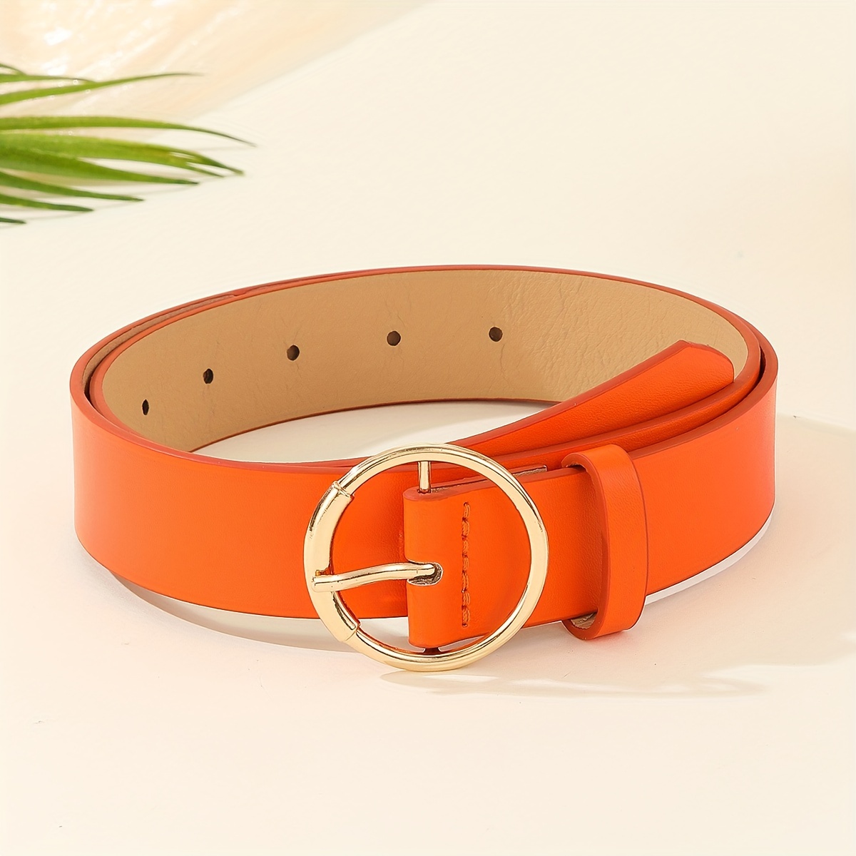 

Women's Faux Leather Belt Casual And Business Style 3.2cm Width Solid Color With Gold-tone Circular Buckle