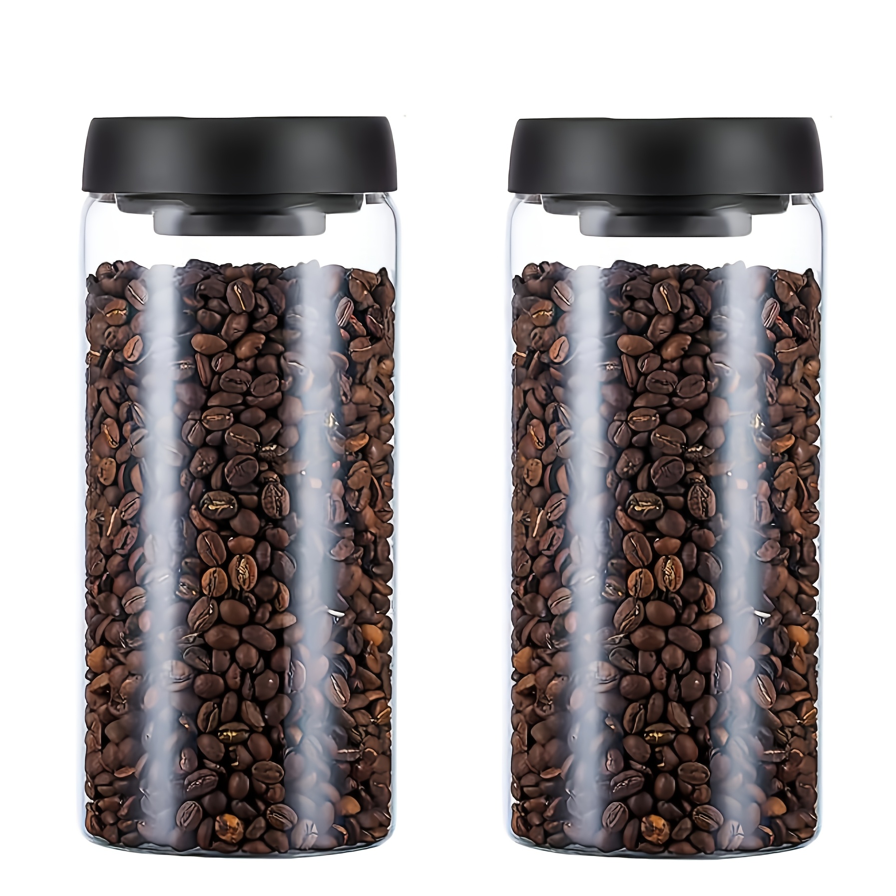 Image of 2pcs , 1800ml/60oz Borosilicate Airtight Coffee Bean Container, With Vacuum Lid, Transparent Storage Jar, Sealed Can, Suitable For Ground Coffee, Tea, Spices, Grains, Local Warehous