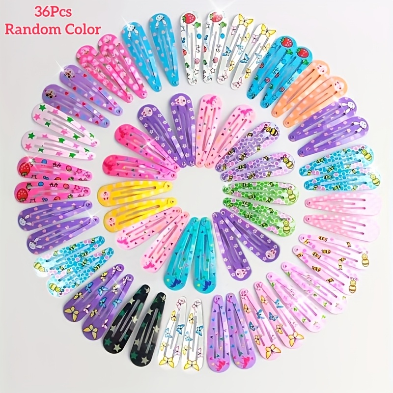 Image of 12/24/36pcs Animal And Flower Print Hair Clip Set, Simple Side Clip Salon Styling Hair Accessories, Hair Clips In Random Colors!