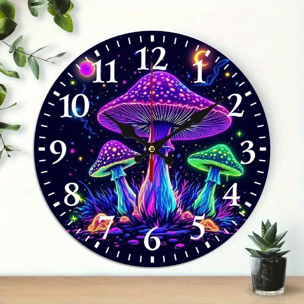 TEMU 2d Flat The "glowing Mushroom" Themed Wall Clock Features A Silent Quartz Movement. An For Wall Decoration, An Gift For Birthdays, Christmas And