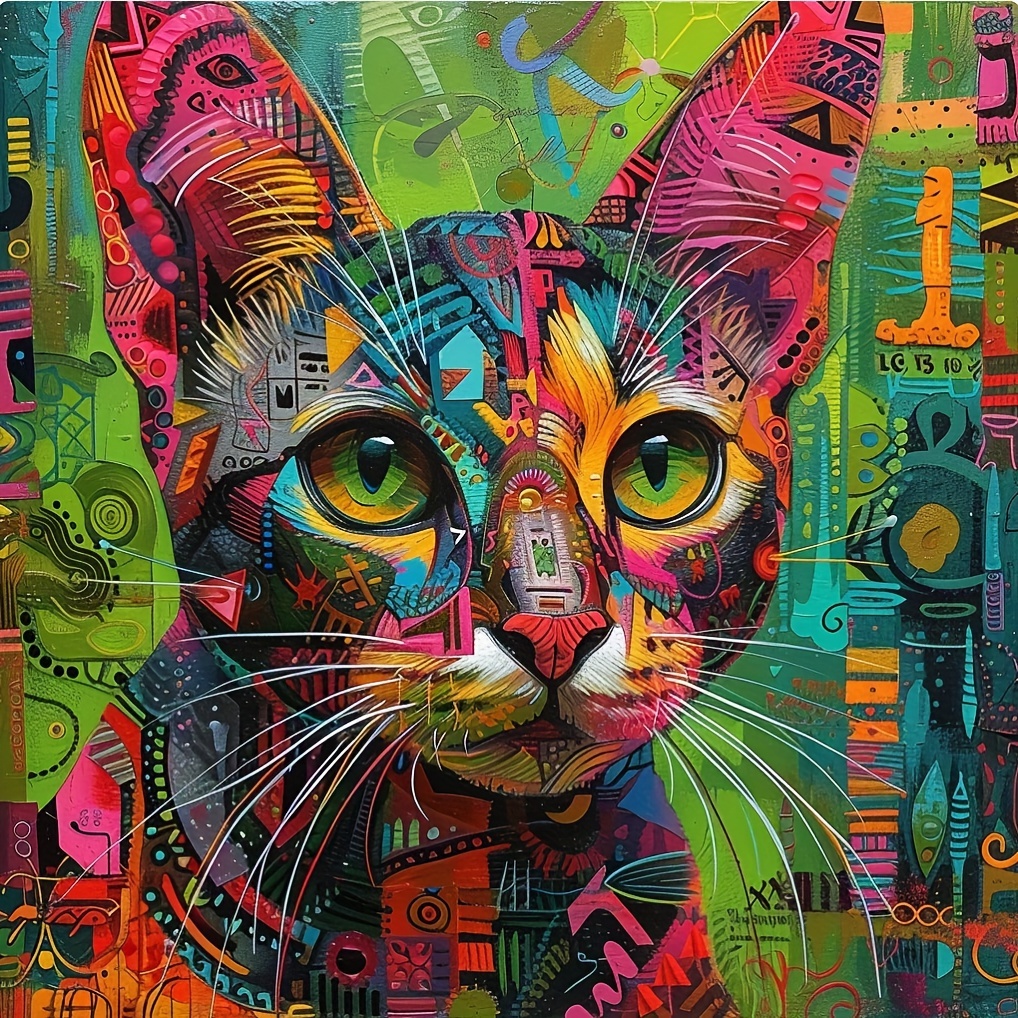 

1pc Large Size 40x40cm/15.7x15.7in Without Frame Diy 5d Artificial Diamond Art Painting Colorful Cat, Full Rhinestone Painting, Diamond Art Embroidery Kits, Handmade Home Room Office Wall Decor